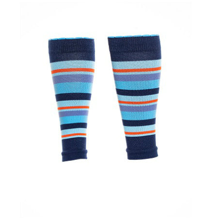 Blue-striped designer athletic compression calf sleeves